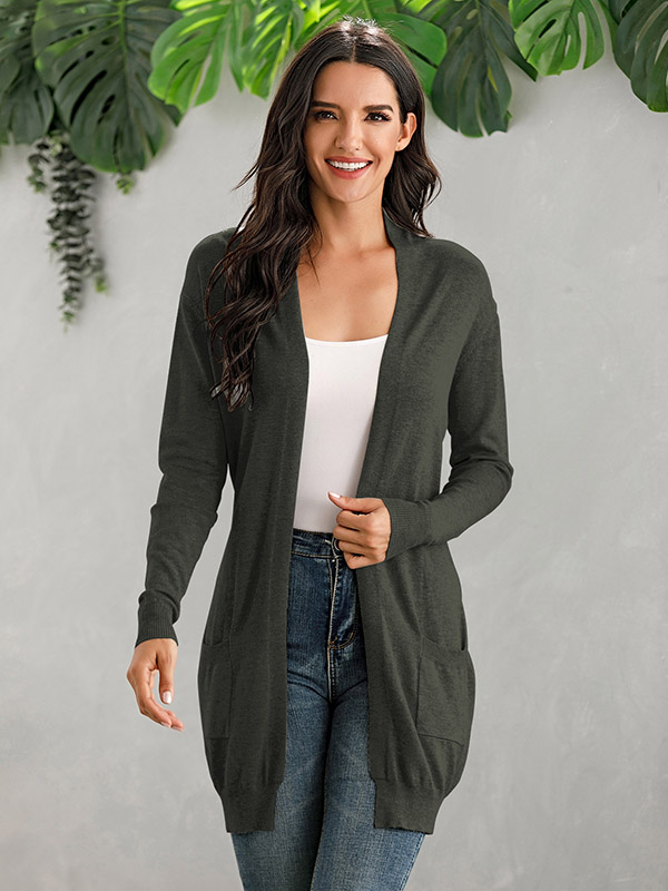 Dark Green V Neck Slim Fit Cardigan